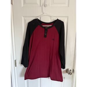 Obey Raglan Henley Long Sleeve Shirt Large